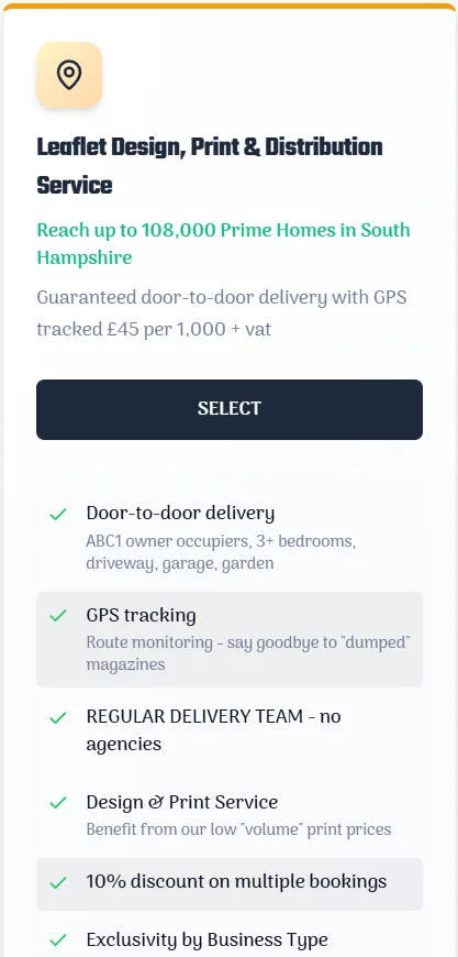 Leaflet Design, Print & Distribution Service — reach 108,000 prime homes in South Hampshire